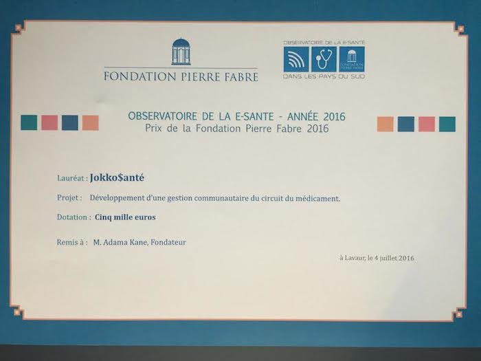 JokkoSante reçoit le Grand Prix 2016 de l'Université de la e-santé