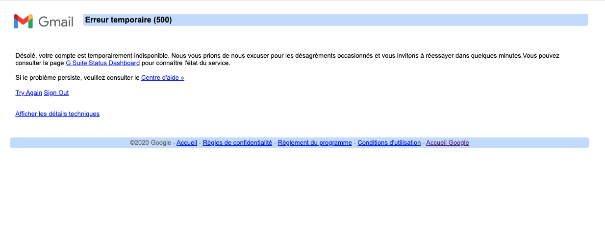 Google en panne