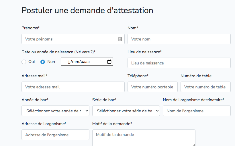 attestation spéciale bac