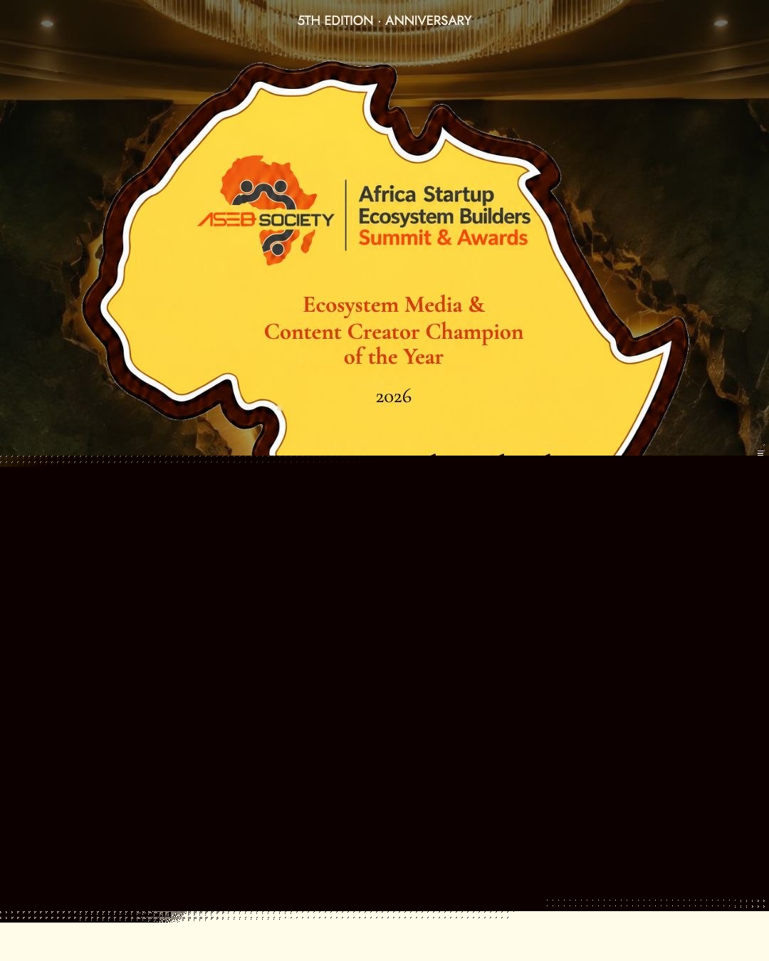 Trophée Ecosystem Media & Content Creator Champion of the Year 2026 décerné à Socialnetlink (Sénégal) par l'ASEB Society